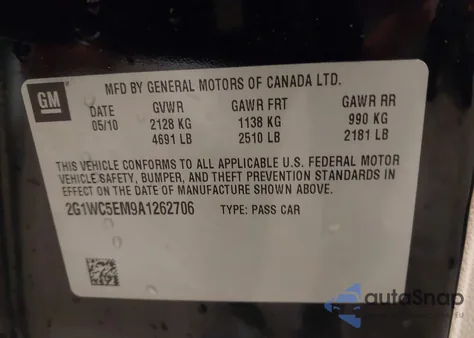 2010 Chevrolet Impala Ltz from USA, damaged, VIN 2G1WC5EM9A1262706